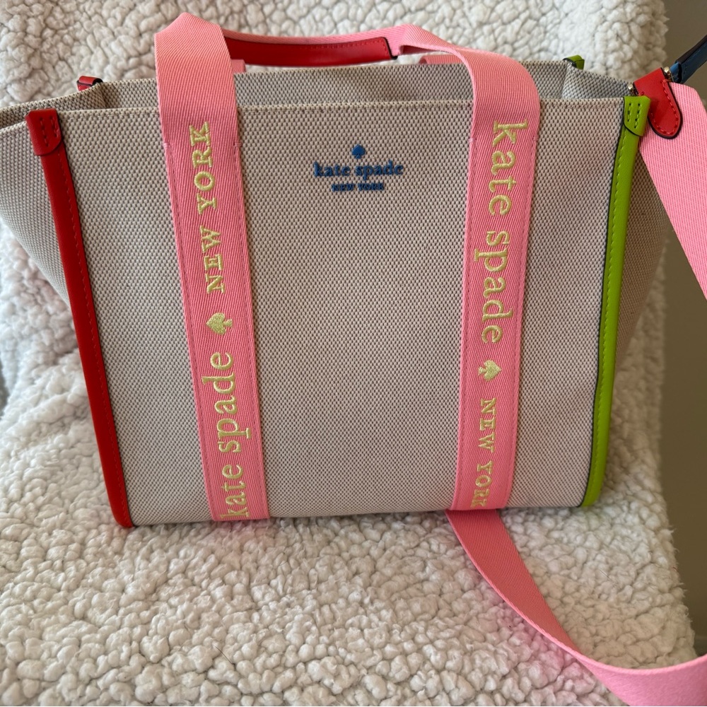Kate Spade Beige Tote with Pink and Green Accents
